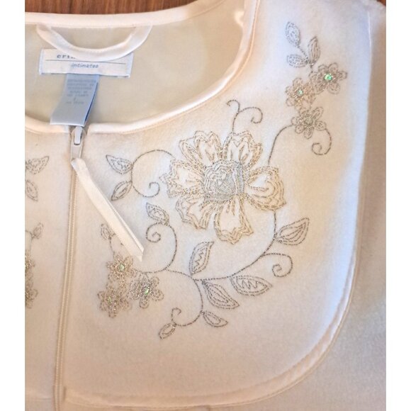 Erika Taylor Robe Full Zip Ivory Fleece Embroidered Pockets Soft Comfort Large - Picture 3 of 6